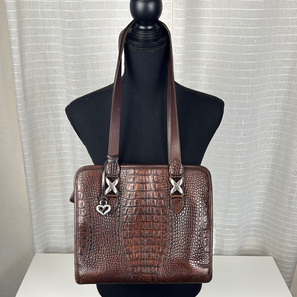Vintage Brighton Leather /Faux Aligátor Structure Handbag Purse Travel Shoulder